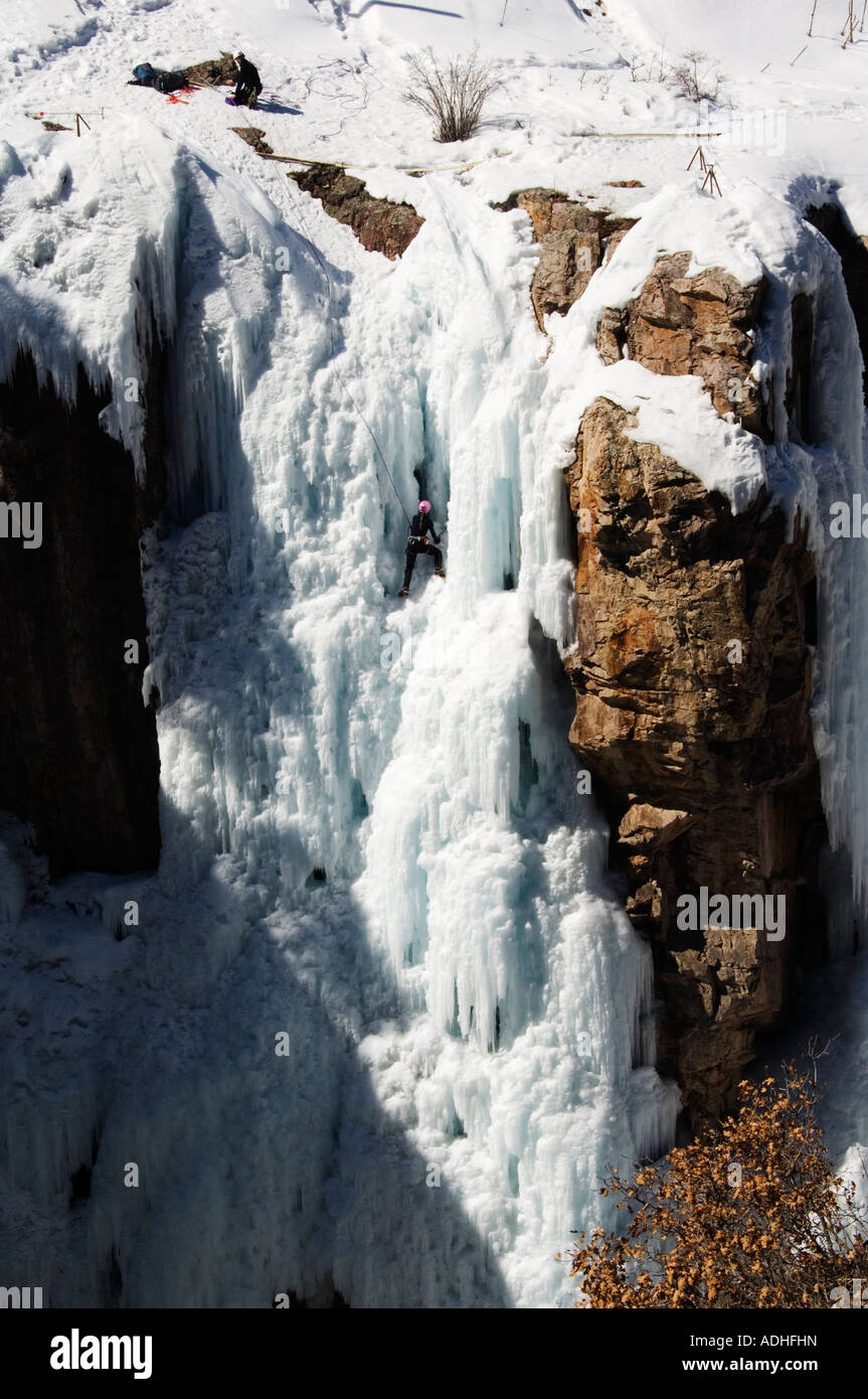 Stati Uniti Colorado casella di Ouray canyon parco di ghiaccio Ice Climbing capitale degli Stati Uniti d'America Foto Stock