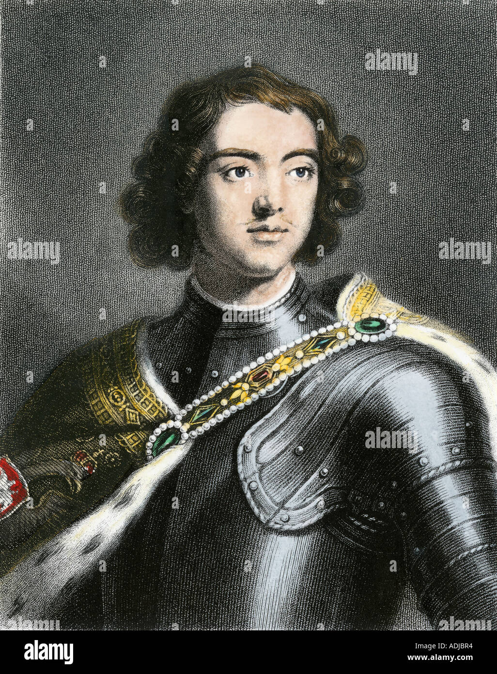 Pietro il Grande. Colorate a mano incisione in acciaio Foto Stock