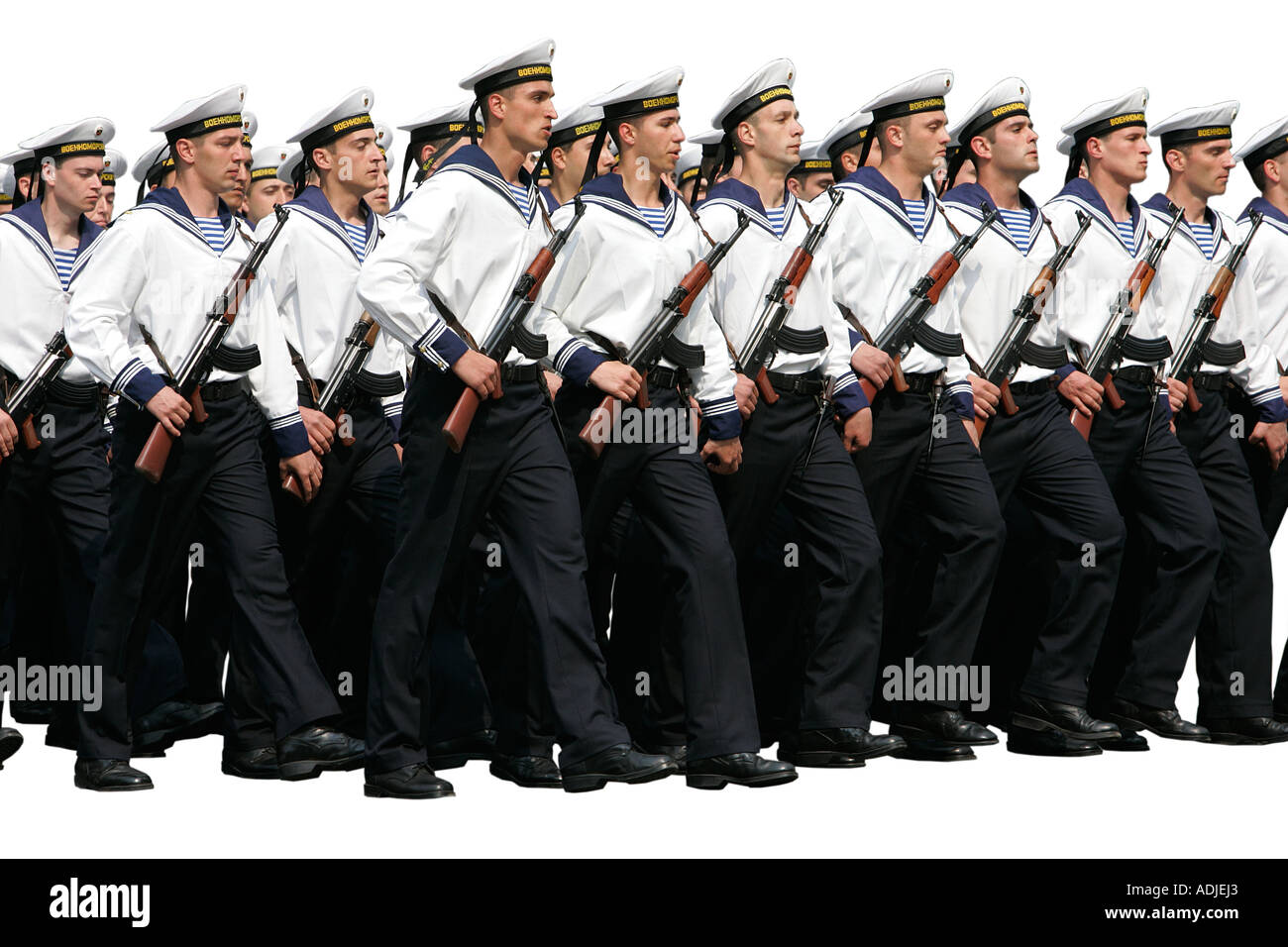 Marinaio marinaio mariner guardie marzo nel passaggio alla parata militare ufficiale di colonna cadetti marching simbolo simbolico simbolismo Foto Stock