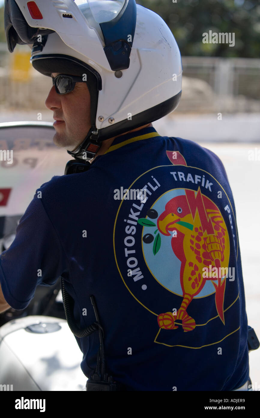 Bagno turco motociclo poliziotto del traffico, Didim, Turchia Foto Stock