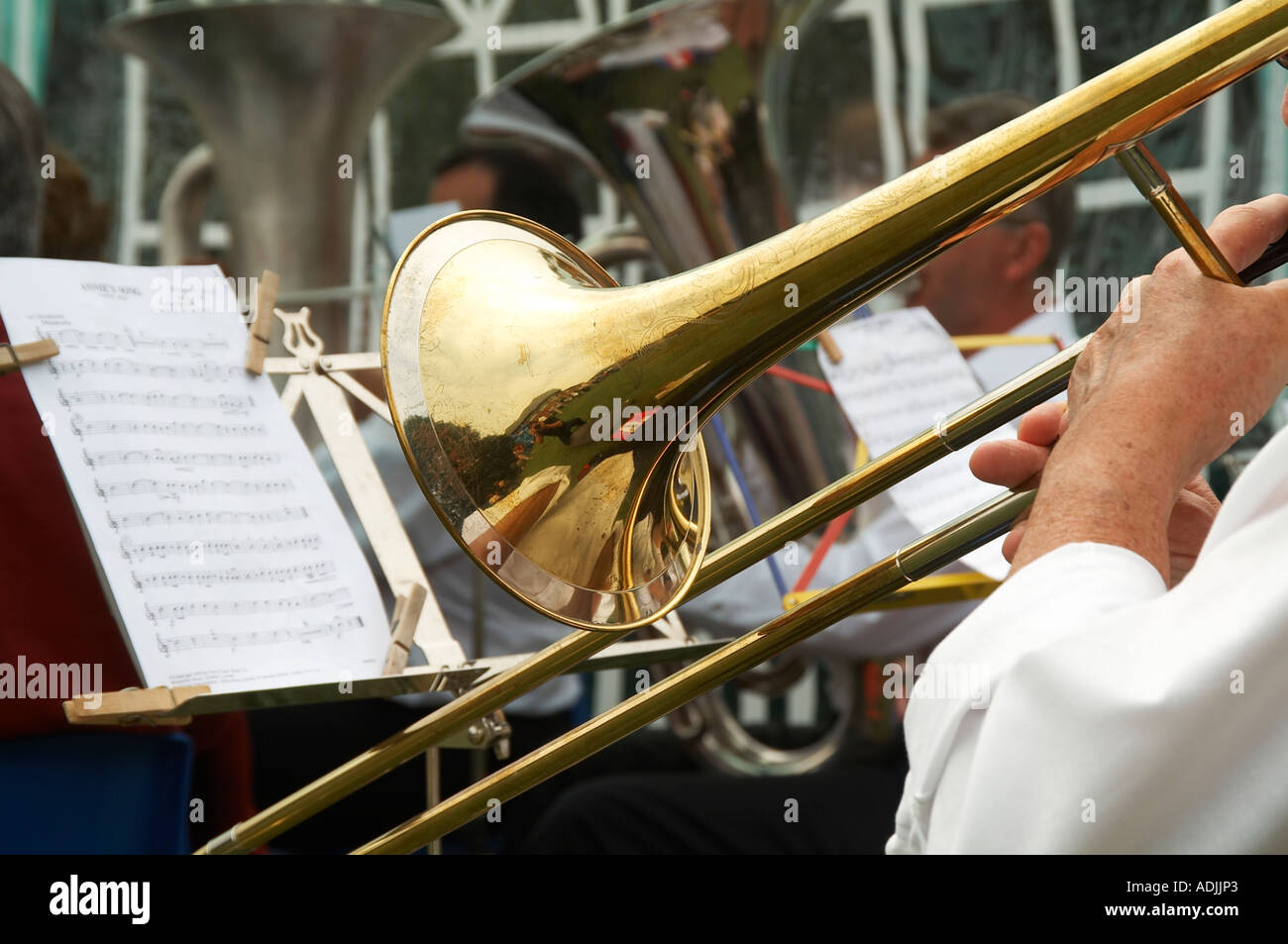 Ottone, banda, lavorando, classe, pit, minatore, miniera, Nord, dell'Inghilterra, settentrionale, avvisatore acustico, tromba, trombone, tuba, Foto Stock