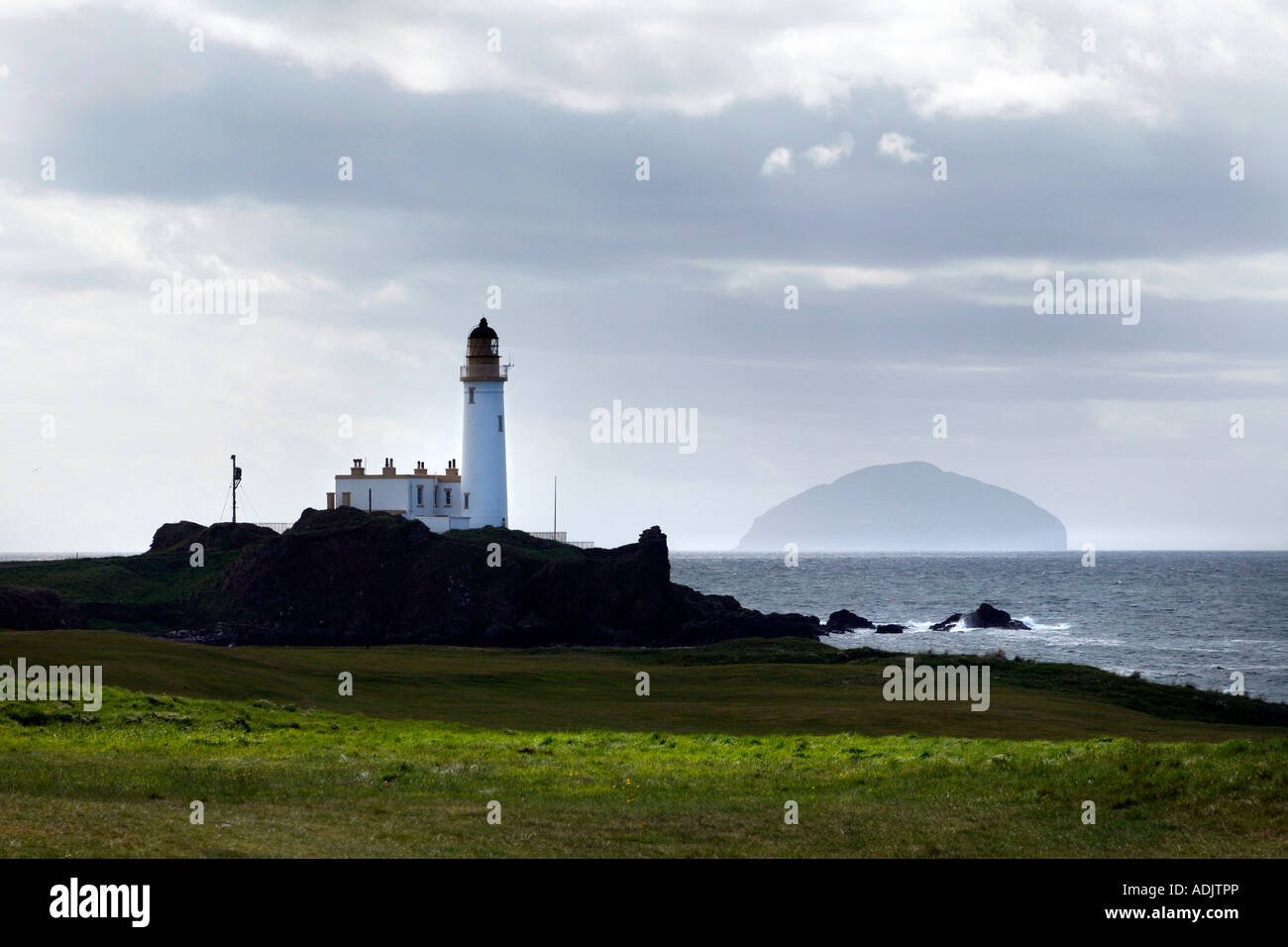 Ailsa Craig costa ovest della Scozia Turnburry golf a grana grossa Foto Stock