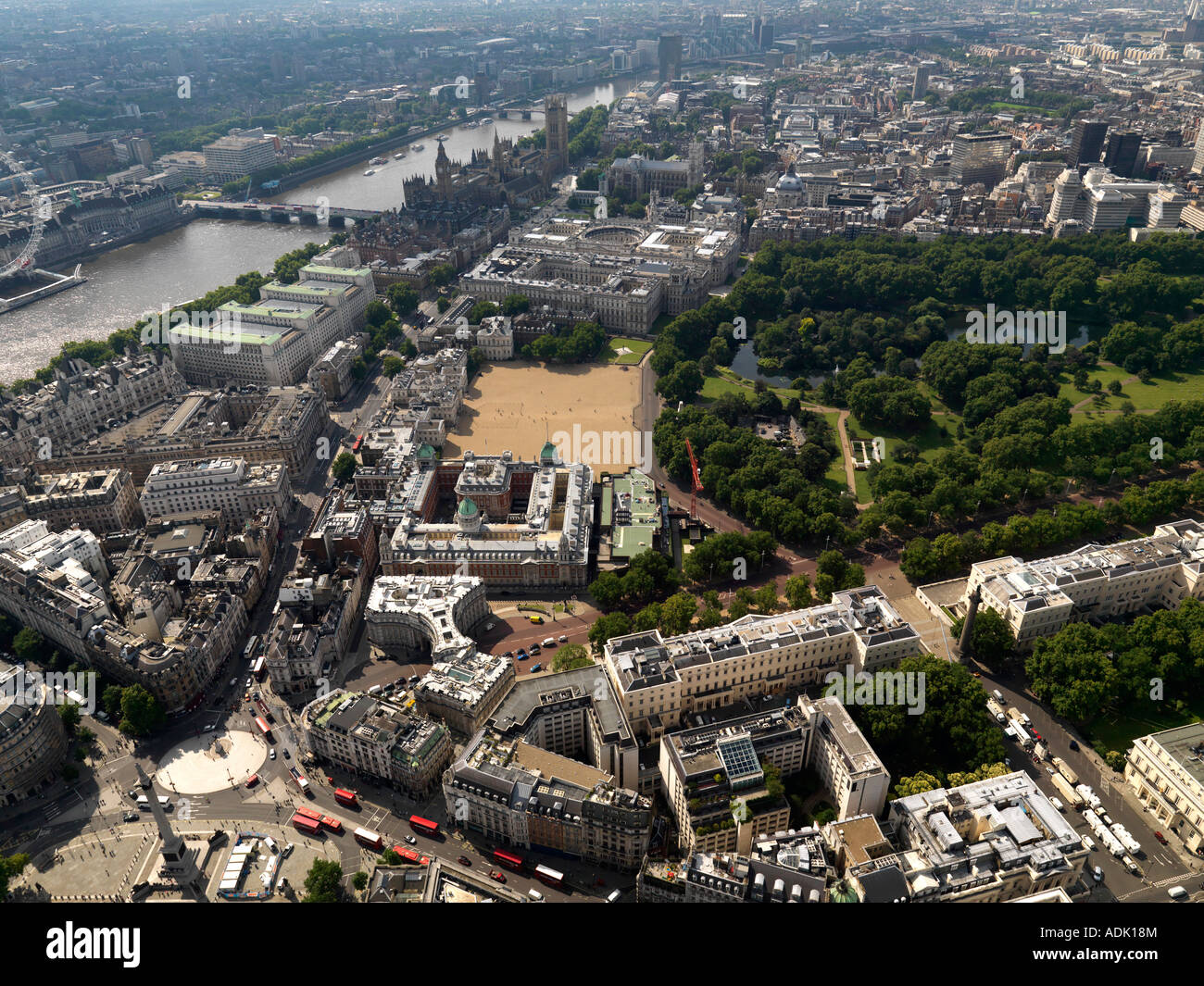 Vista aerea di Londra, Trafalgar Square e Whitehall Foto Stock