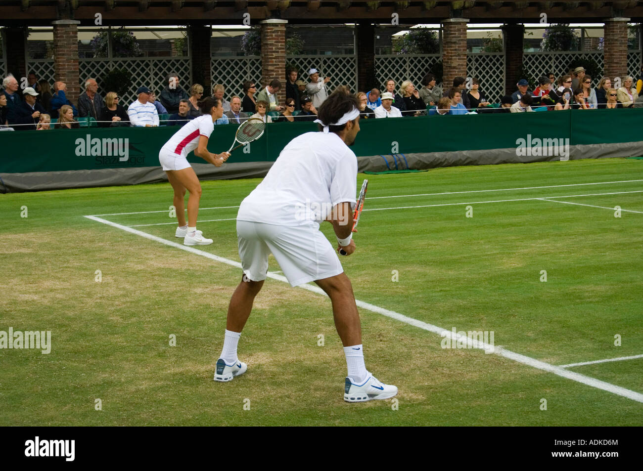 I giocatori di tennis a Wimbledon Lawn Tennis Club, London, Regno Unito Foto Stock