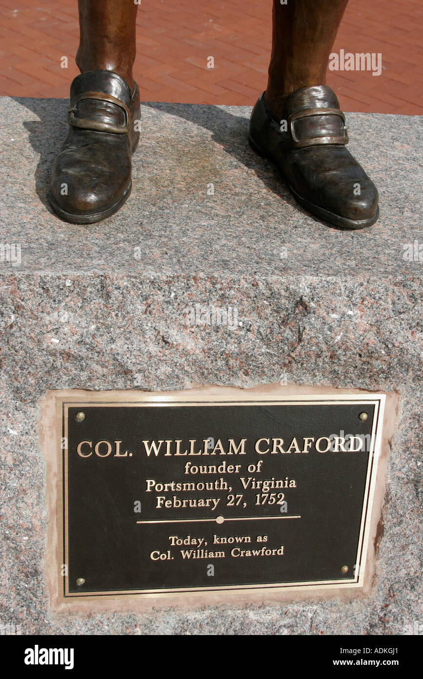 Portsmouth Virginia, High Street, Crawford Street, Colonel William Crawford, statua, fondatore della città, VA060514011 Foto Stock