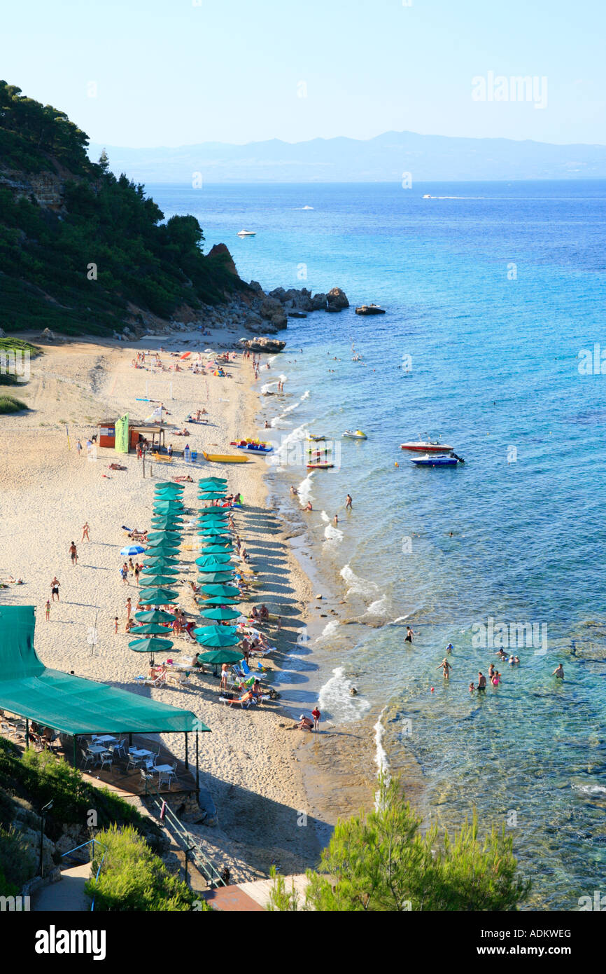Aristotele spiaggia nei pressi di Nea Fokea sulla penisola Kassandra sulla penisola di Chalcidice in Grecia Foto Stock