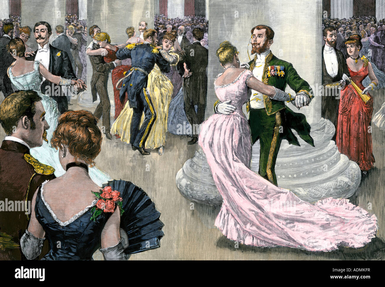 Sfera inaugurale del presidente americano Benjamin Harrison 1889. Colorate a mano la xilografia Foto Stock