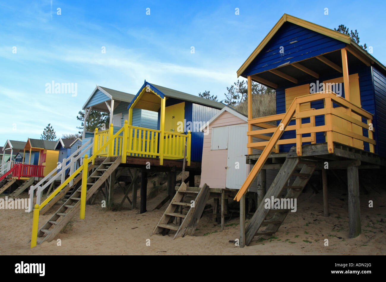 Cabine sulla spiaggia, a Wells-Next-The-Sea, Norfolk. Foto Stock