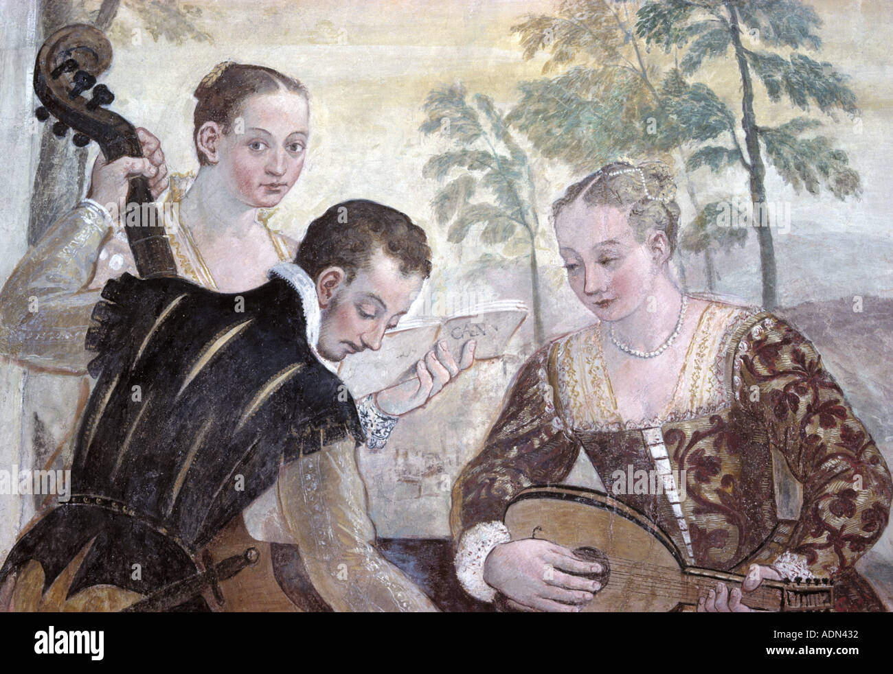 Albettone, Villa Campiglia, 'Fresko, dettaglio 'Dcome Konzert' Foto Stock