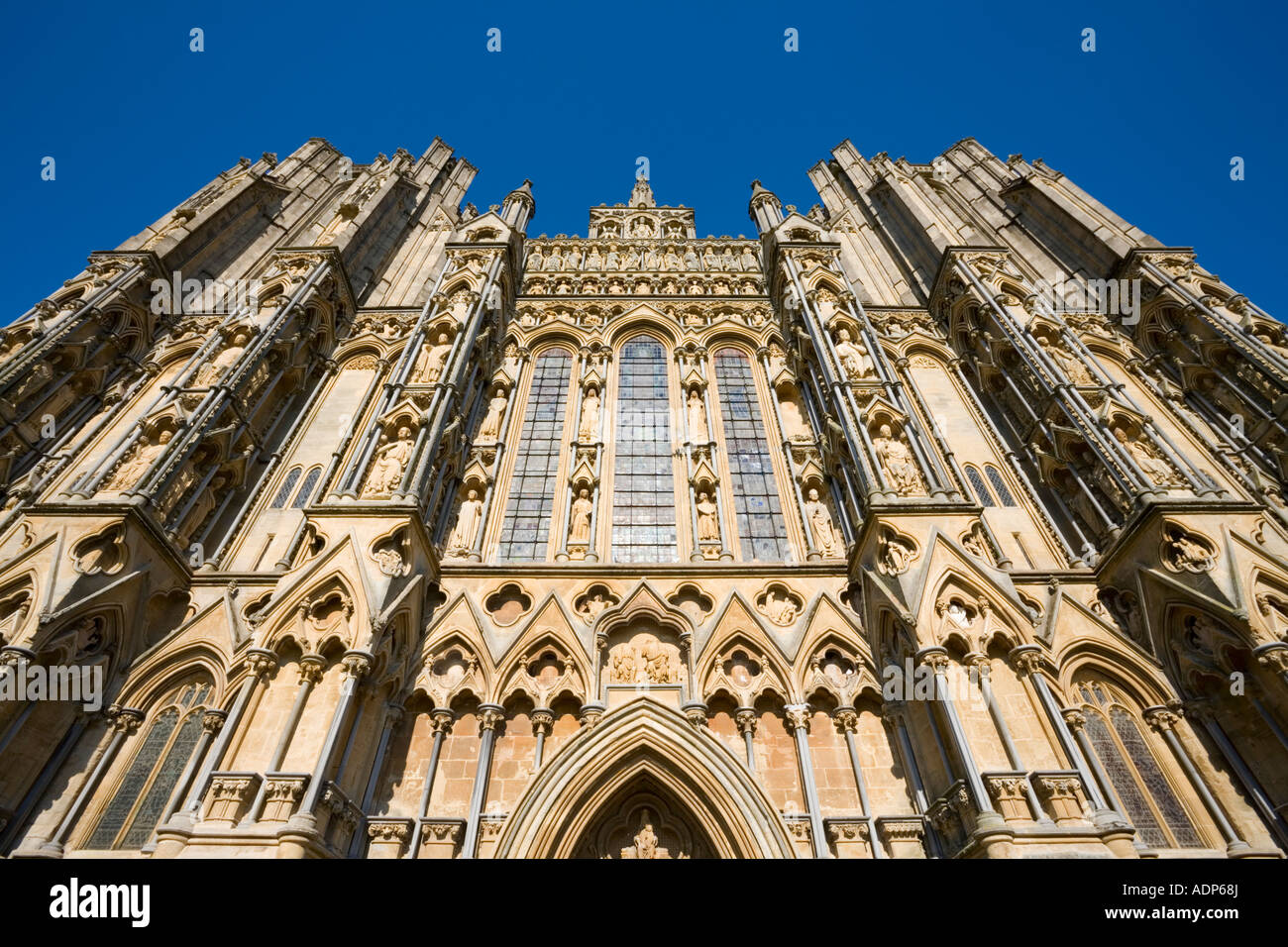 Cattedrale di Wells facciata ovest Somerset Inghilterra Foto Stock