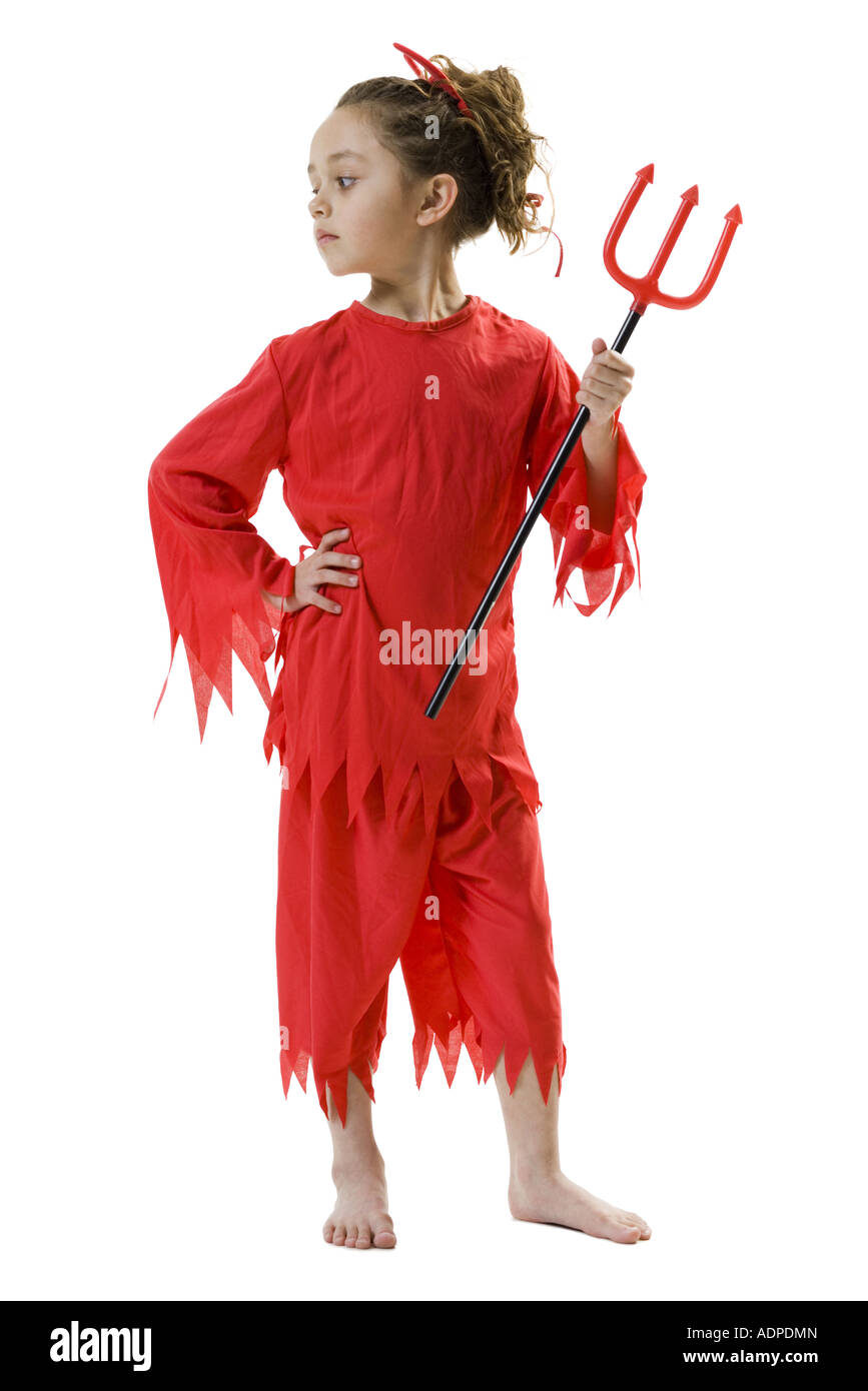 Ragazza in costume del diavolo Foto Stock