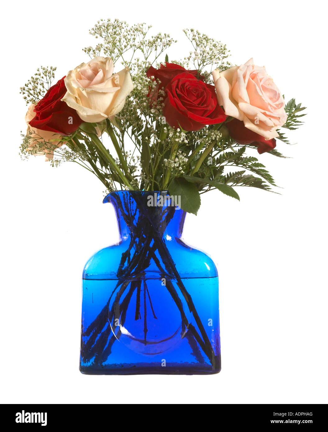 Bouquet di rose in un vaso blu Foto Stock