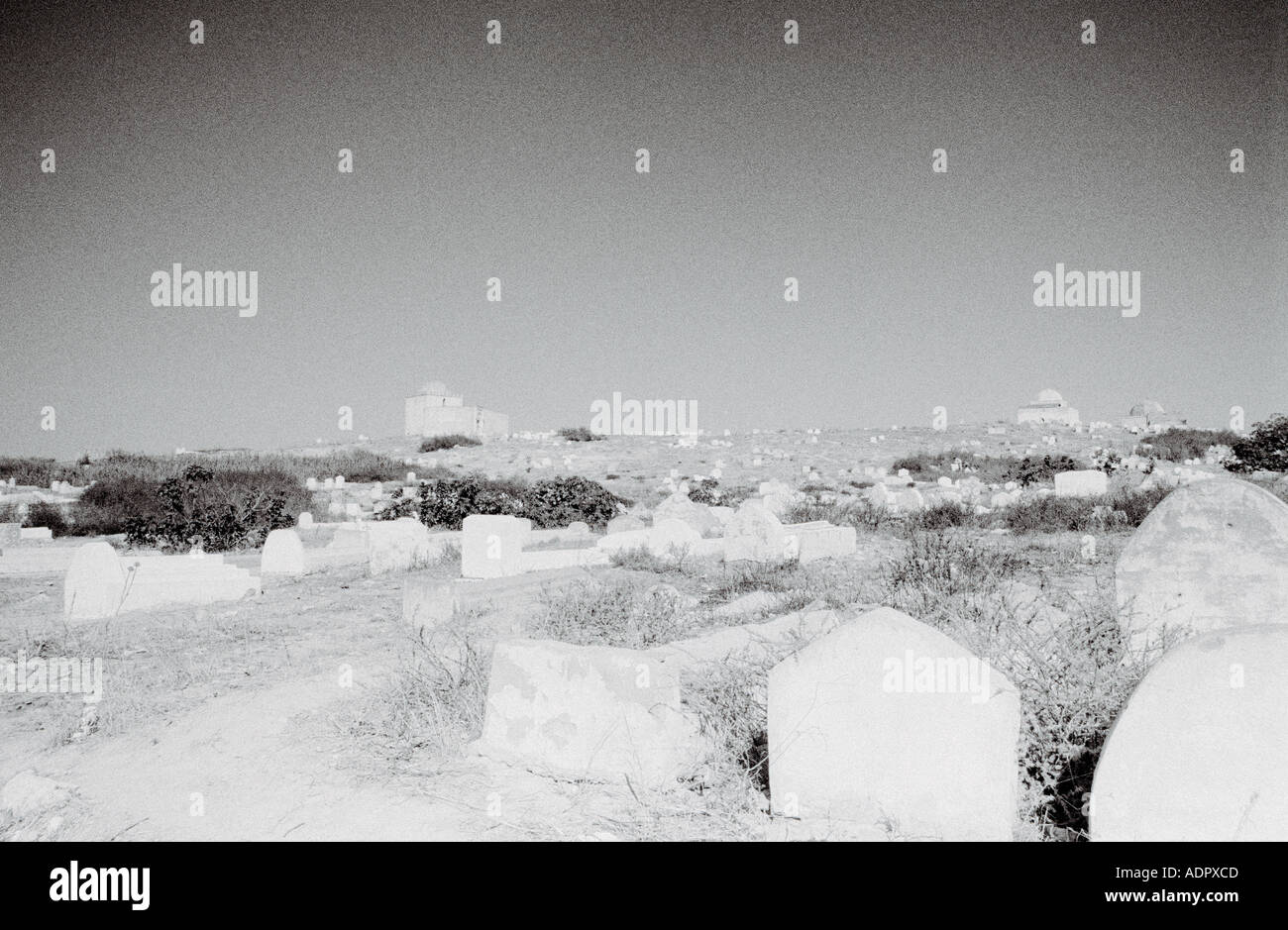 Islamico cimitero musulmano in Marocco nel Maghreb in Nord Africa Sahara. Paesaggio di viaggio Moresco Foto Stock