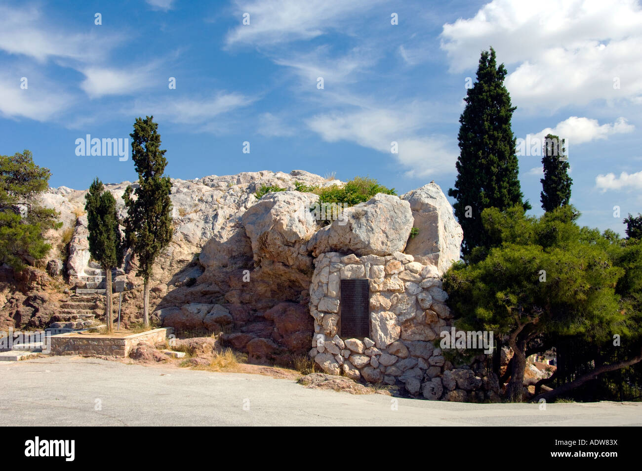 Mars Hill o l Areopago vicino all'Acropoli di Atene in Grecia Foto Stock