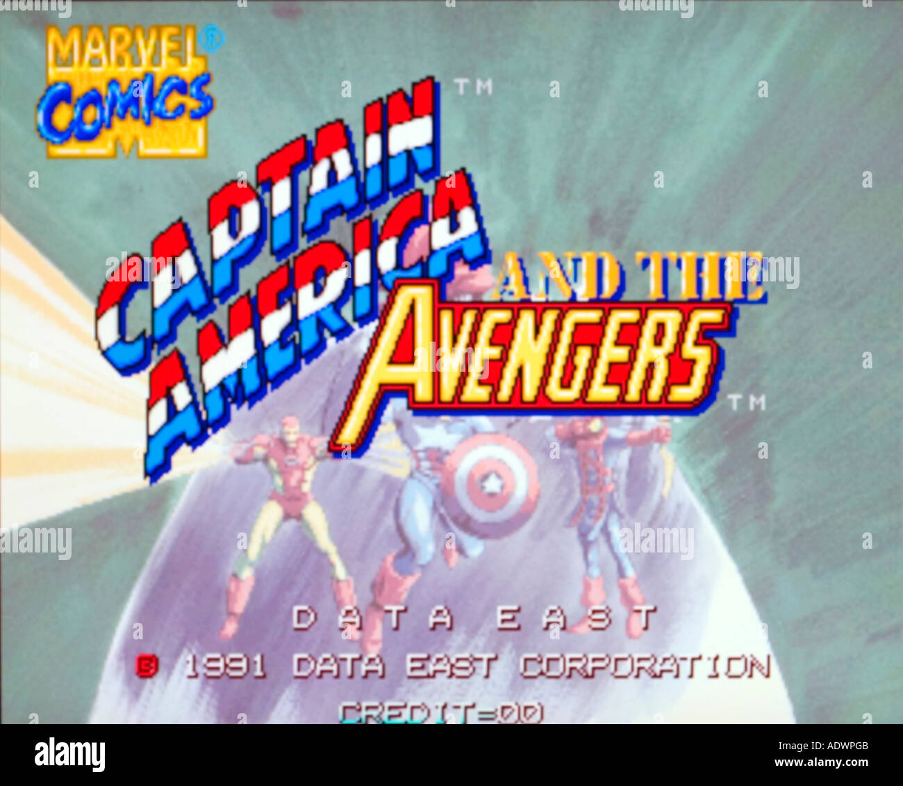 Marvel Comics Capitan America e i vendicatori Data East 1991 vintage videogioco arcade screenshot - solo uso editoriale Foto Stock