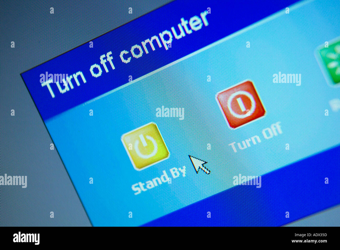 COMPUTER CON SISTEMA OPERATIVO WINDOWS XP ARRESTARE ICONA Foto Stock