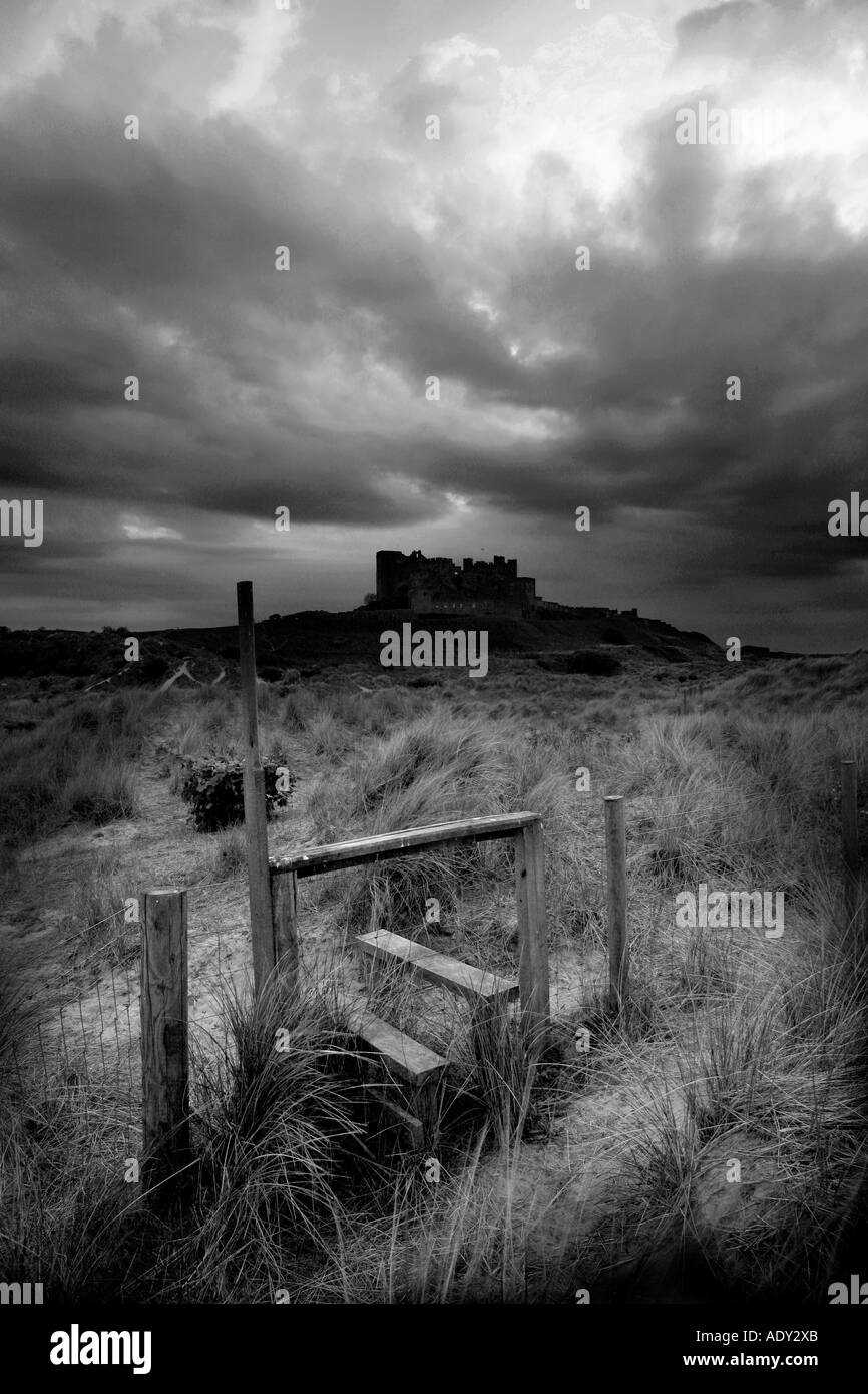 Vista del castello di Bamburgh in Northumberland REGNO UNITO Foto Stock