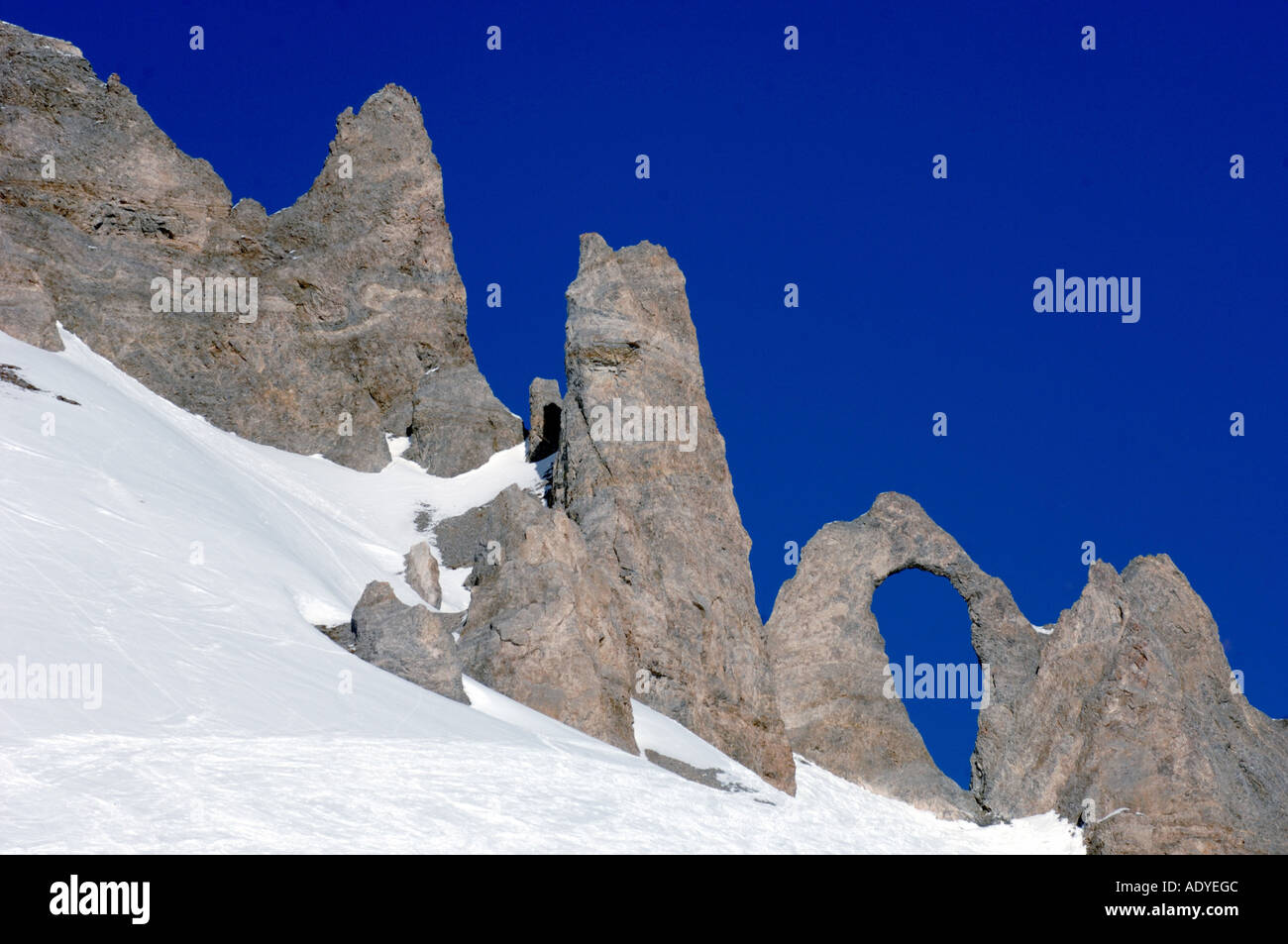 Formazione di roccia all'Aiguille Perce, Francia, Savoie Foto Stock
