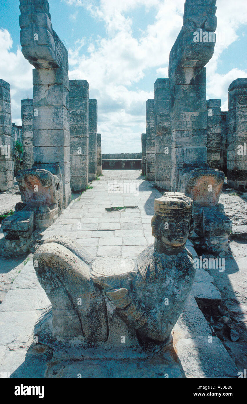 Altare Chacmool Tempio dei Guerrieri Chichen Itza Yucatan Messico Foto Stock