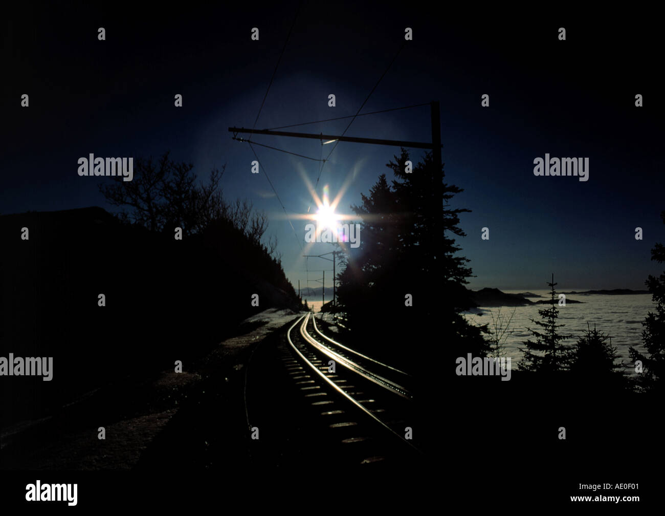 Ferrovia a cremagliera le vie per il Monte Rigi swiss alpes il cantone di Lucerna svizzera Foto Stock