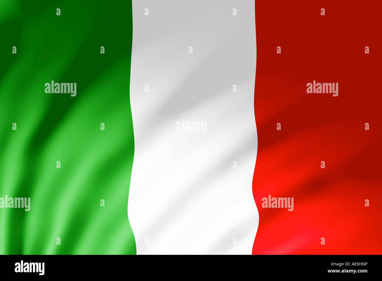 La bandiera italiana illustrato con increspature causati dal vento Foto Stock