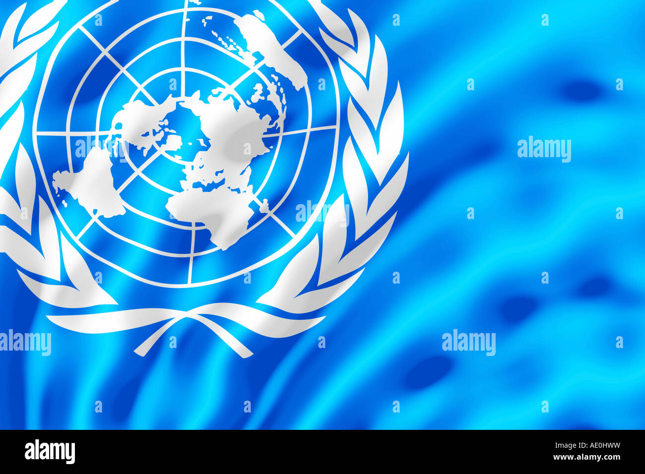 La bandiera delle Nazioni Unite mostrato con increspature causati dal vento Foto Stock