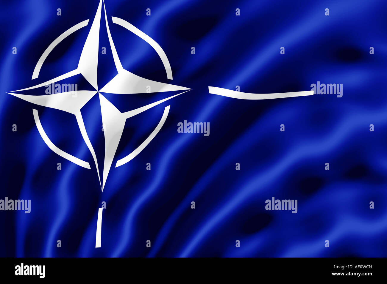 La bandiera della Nato mostrato con increspature causati dal vento Foto Stock