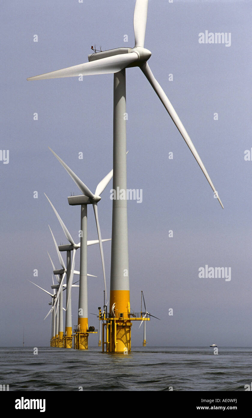 Offshore wind farm, Scroby Sands, Great Yarmouth, Norfolk, Regno Unito. Foto Stock