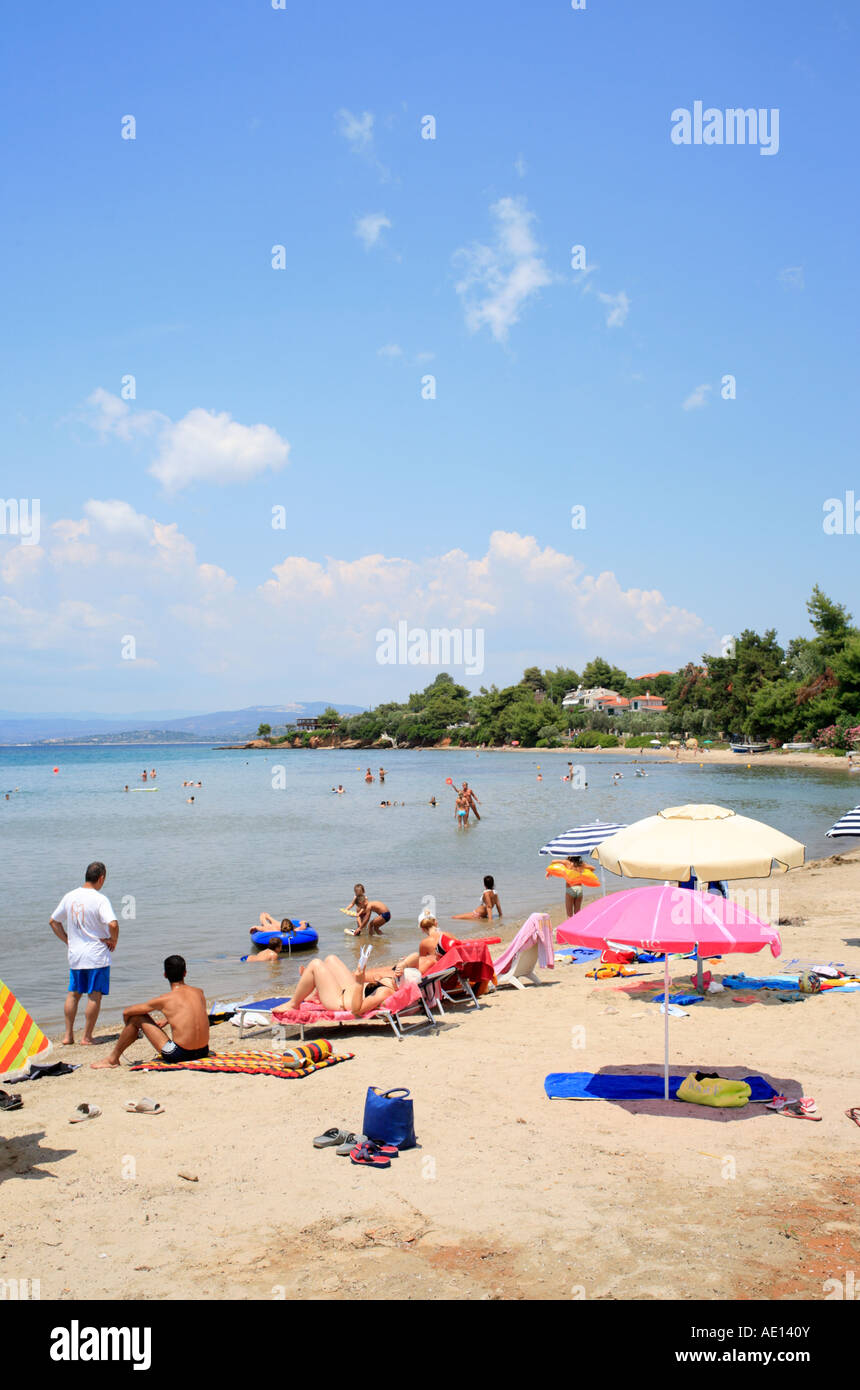 La spiaggia di Elia sulla penisola di Sithonia sulla penisola di Chalcidice in Grecia Foto Stock