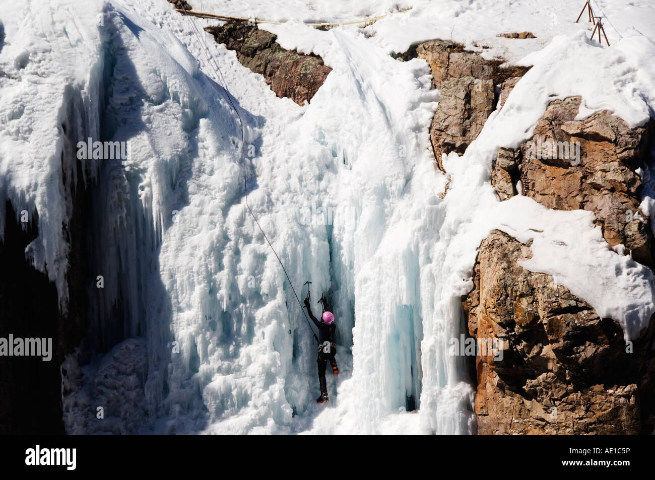 Stati Uniti Colorado casella di Ouray canyon parco di ghiaccio Ice Climbing capitale degli Stati Uniti d'America Foto Stock