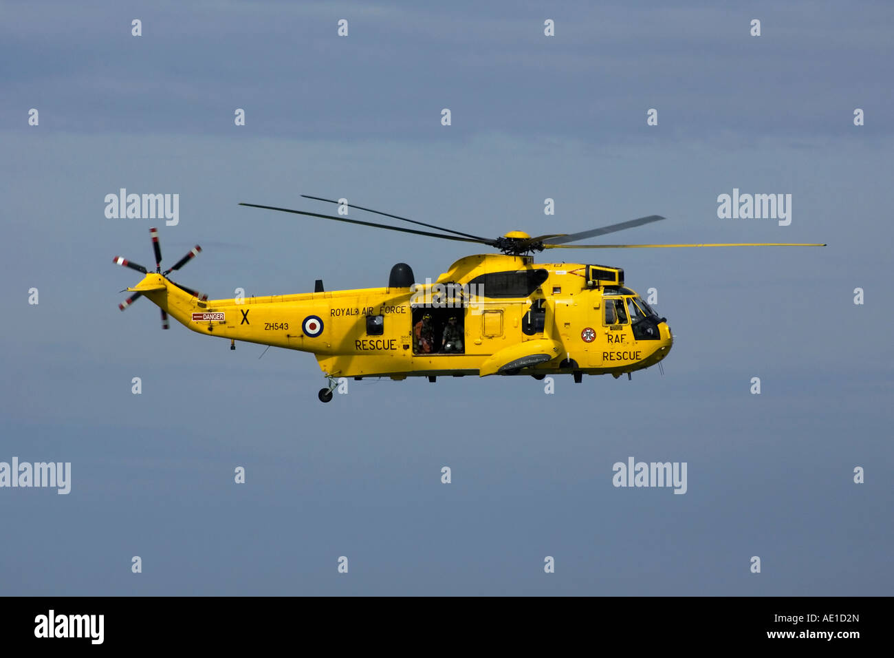 Un RAF Westland Sea King Salvataggio in elicottero in volo Foto Stock