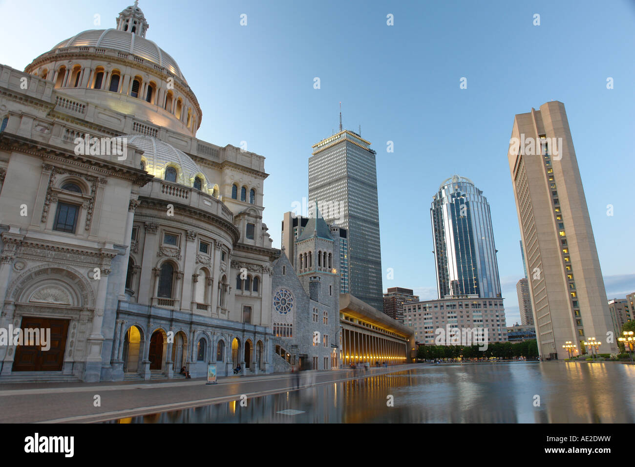 AJD59031 di Boston, Massachusetts, Downtown, skyline, Prudential Center, la prima chiesa cristiana di scienziato Foto Stock