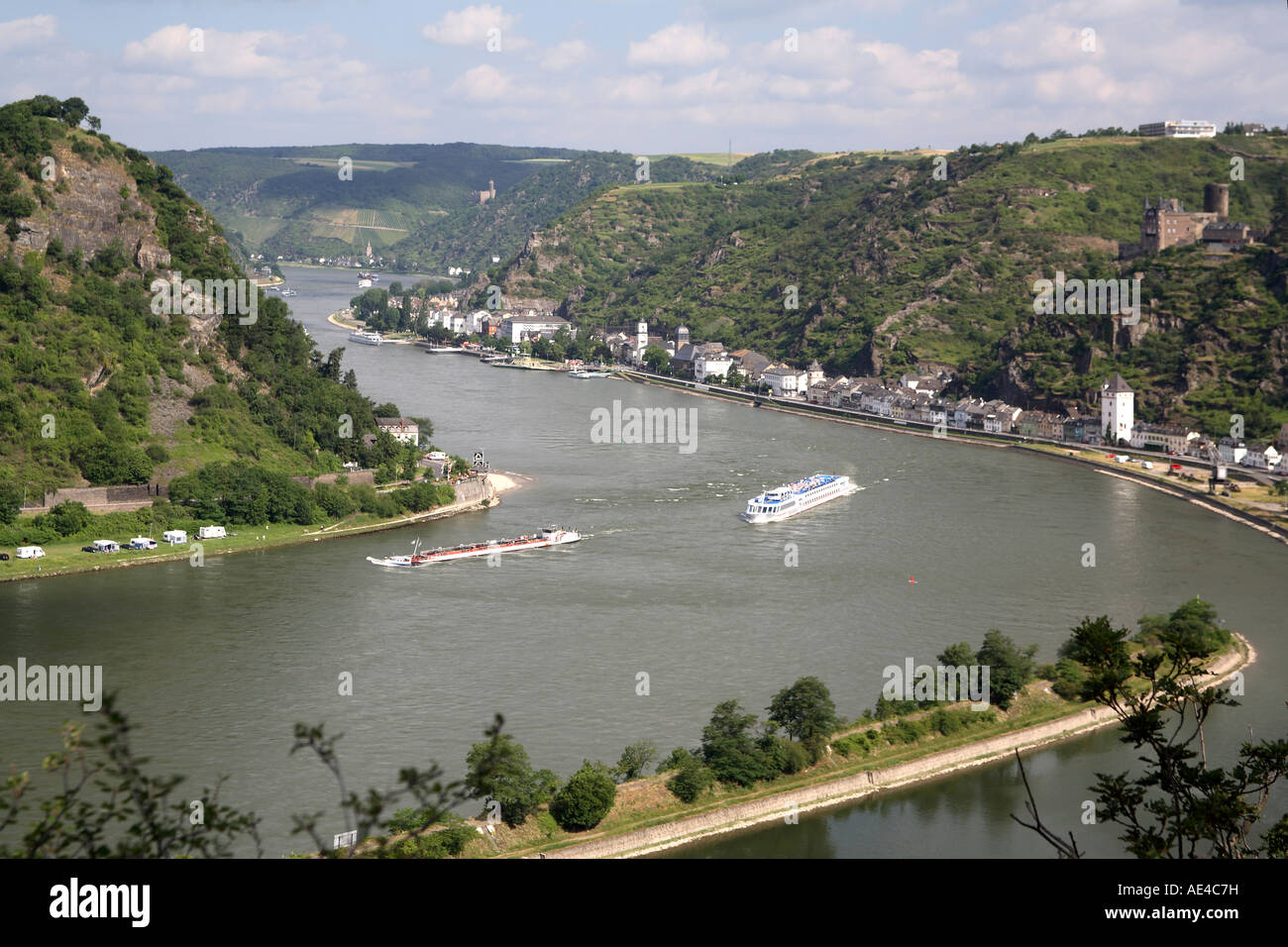 Il fiume Reno gola da Loreley (Lorelei), Renania-Palatinato, Germania, Europa Foto Stock