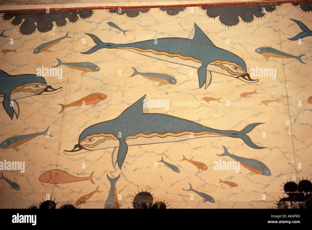 Dolphin affresco, Cnosso, Creta, Grecia, Europa Foto Stock