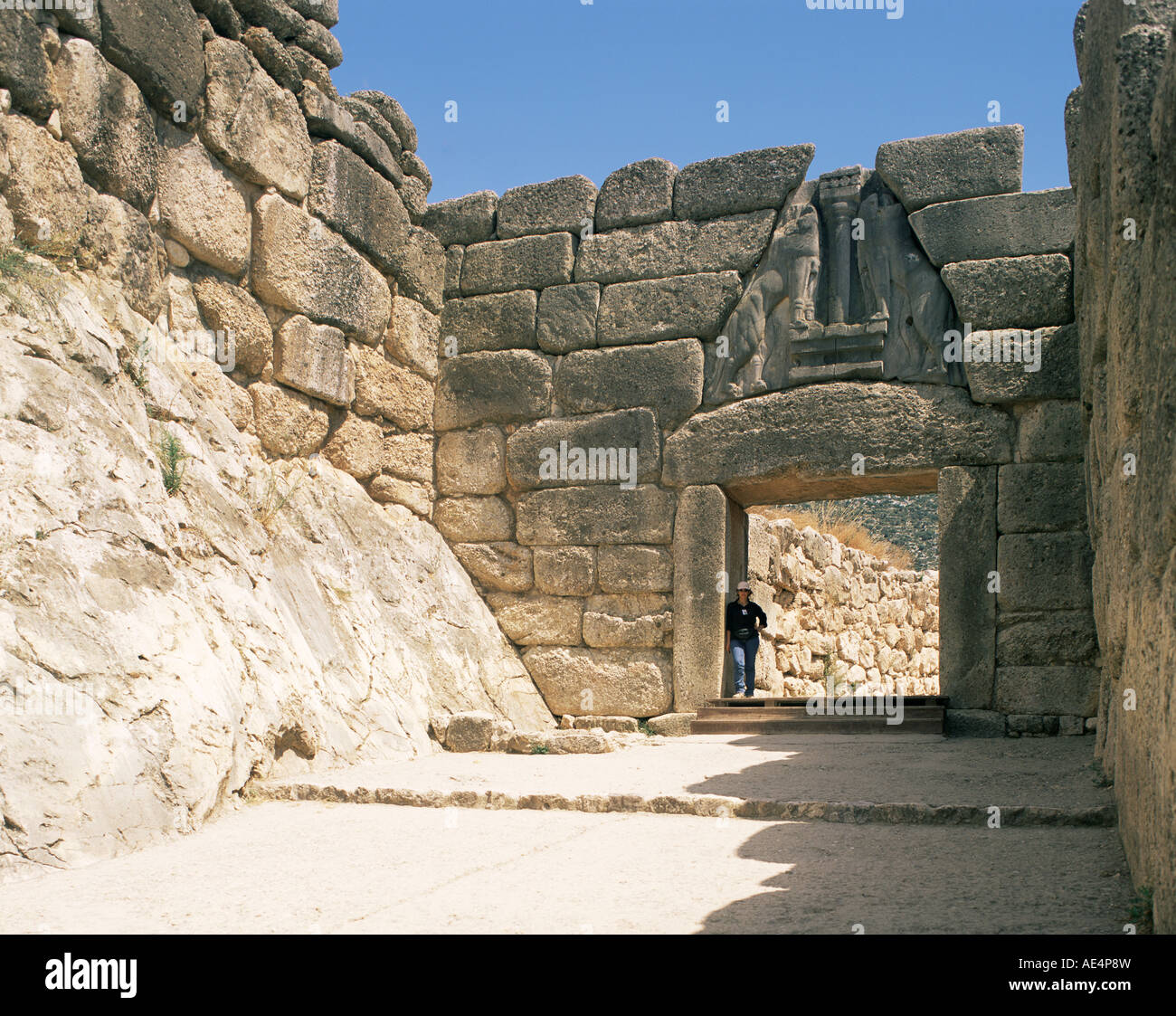 Lion Gate, Micene, Sito Patrimonio Mondiale dell'UNESCO, Argolide, Peloponneso e Grecia, Europa Foto Stock