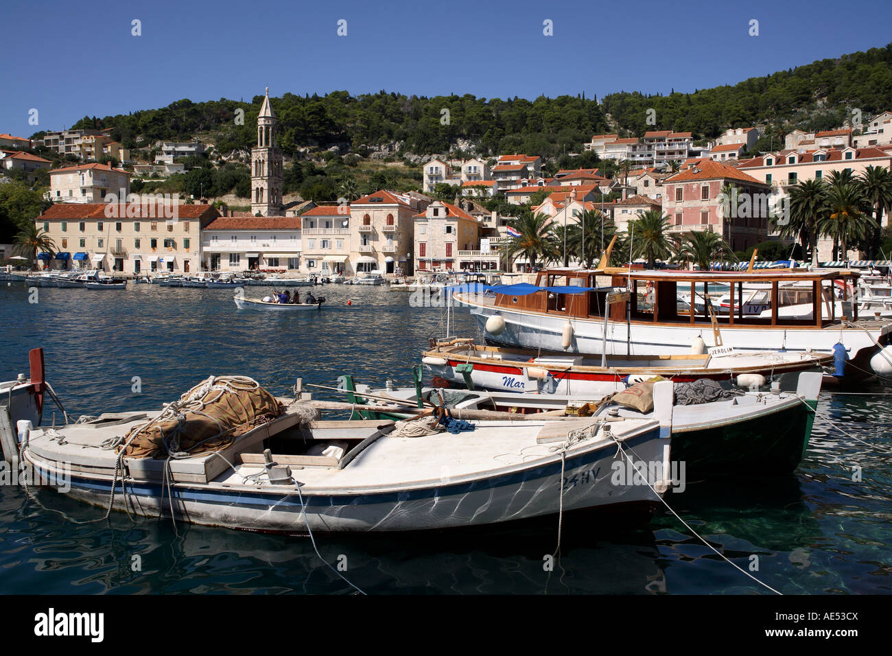Il porto di Hvar, Dalmazia, Croazia, Adriatico, Europa Foto Stock