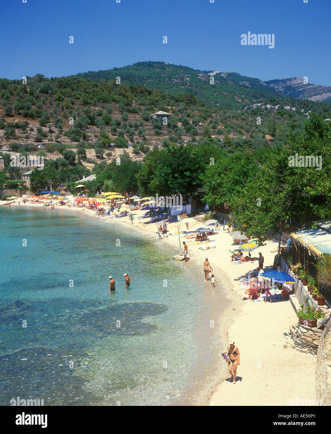 Spiaggia di sabbia vicino Alyki sull isola di Thasos in Grecia Foto Stock