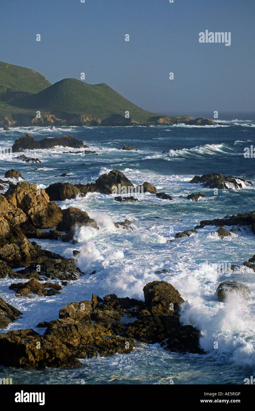 Le onde del Pacifico smash contro le rocce a stato GARAPATA spiaggia della baia di Monterey in California santuario Foto Stock