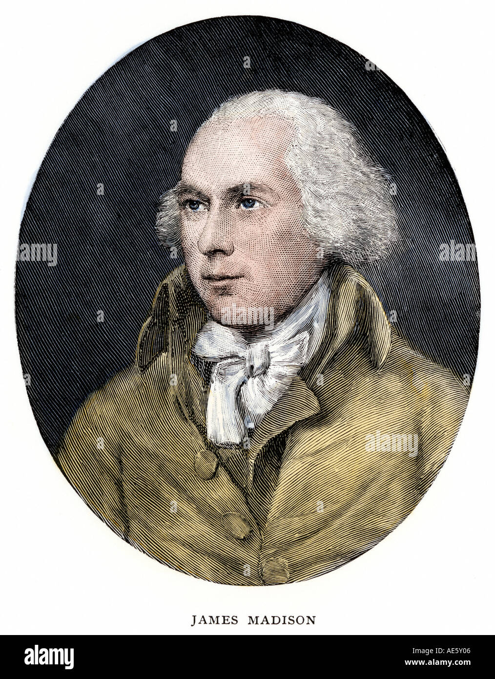 James Madison ritratto in ovale. Colorate a mano la xilografia Foto Stock