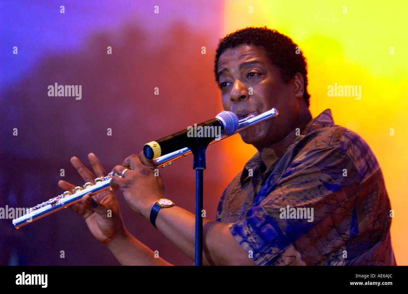 Open Air di musica Isola Estate in Luebben Spreewald con Sydney Youngblood sul flauto Foto Stock