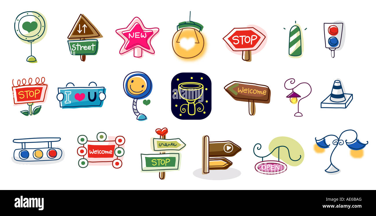 Close-up di diverse indicazioni stradali Foto Stock