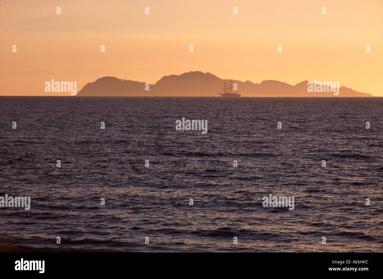 Costa della Galizia al tramonto Foto Stock