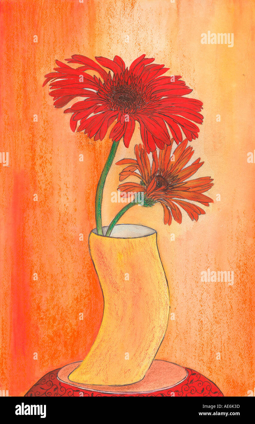ARS71029 Pittura illustrazione colore per il disegno di 2 due fiori in un vaso pot India Foto Stock