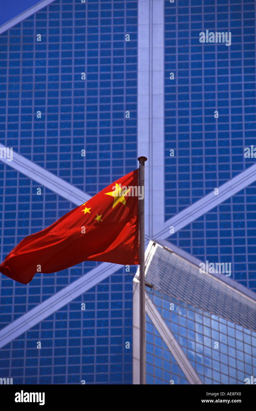 Bandiera cinese e Banca di Cina la costruzione di Hong Kong Foto Stock