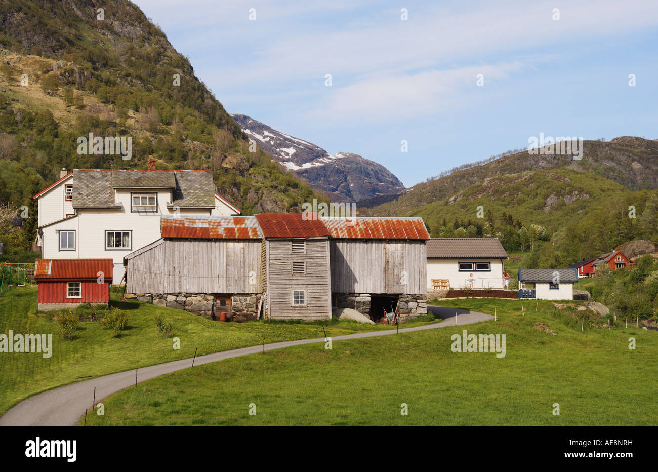 Tradizionale norvegese degli edifici agricoli Roldal Norvegia Foto Stock