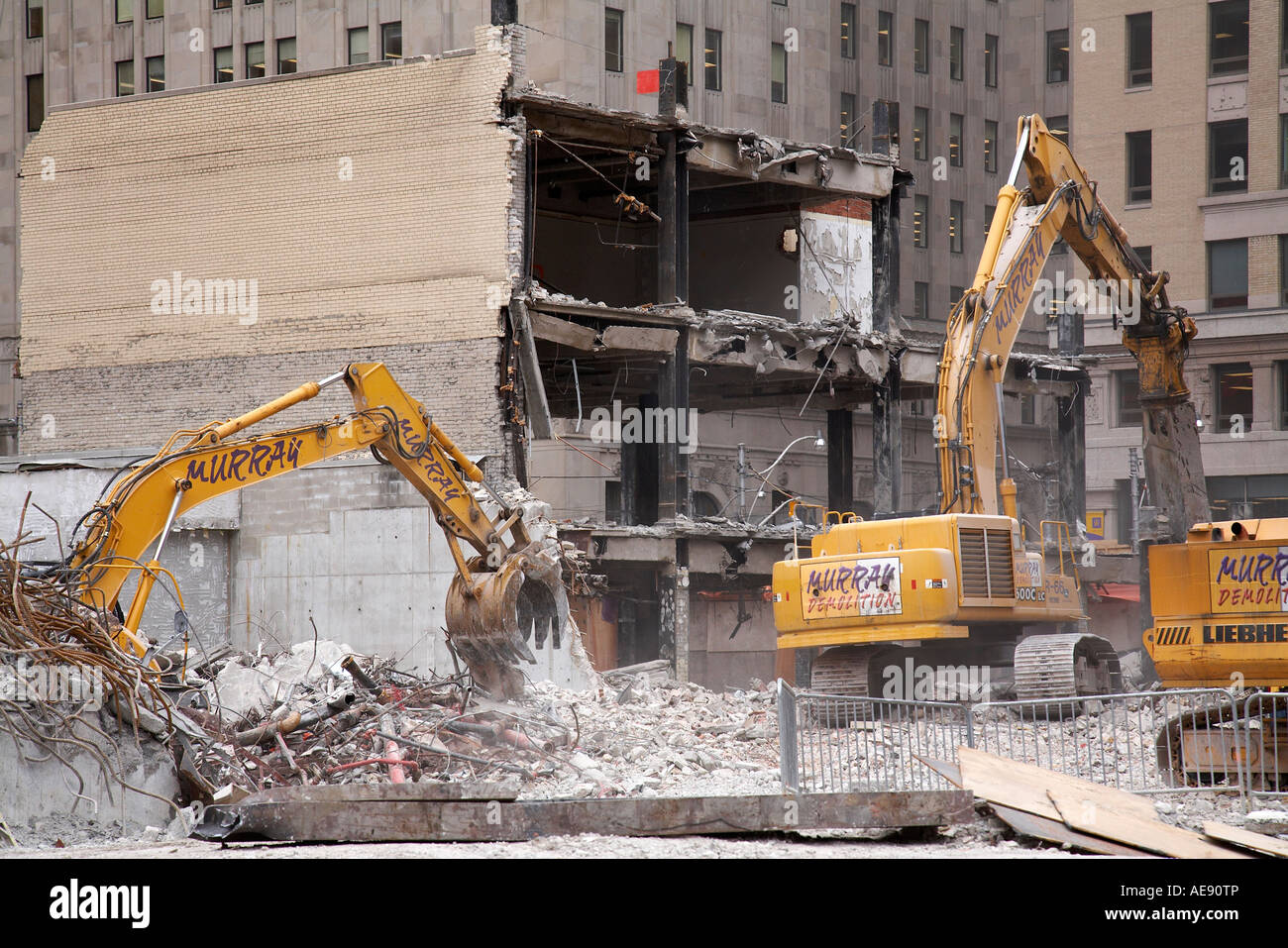 Demolizione nel centro cittadino di Toronto in Canada Foto Stock