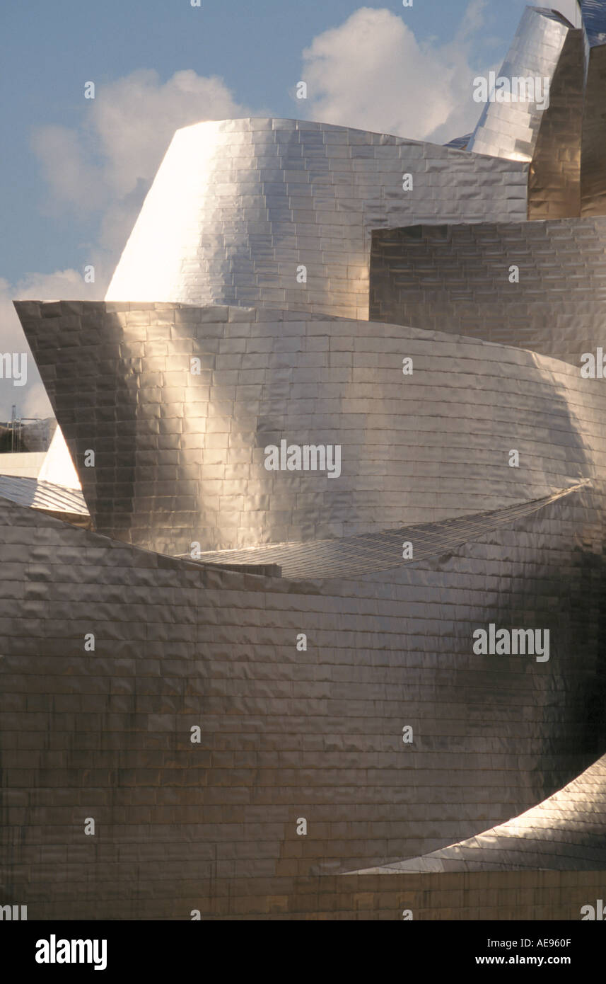 Guggenheim Museum di arte moderna progettato in titanio da architetto americano Frank Gehry a Bilbao Spagna Foto Stock
