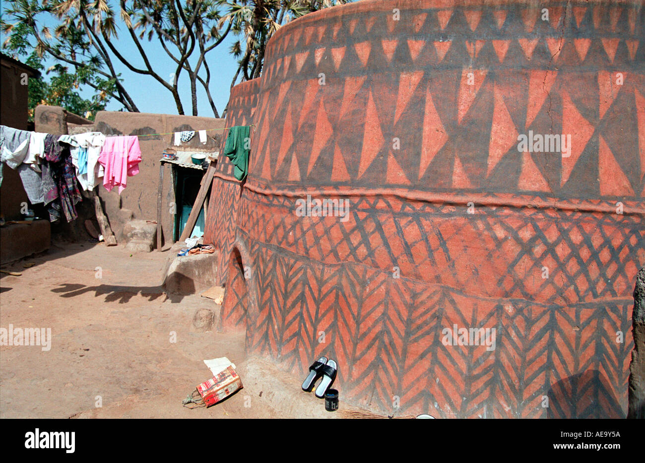Decorate hut Gambaga del nord del Ghana Foto Stock
