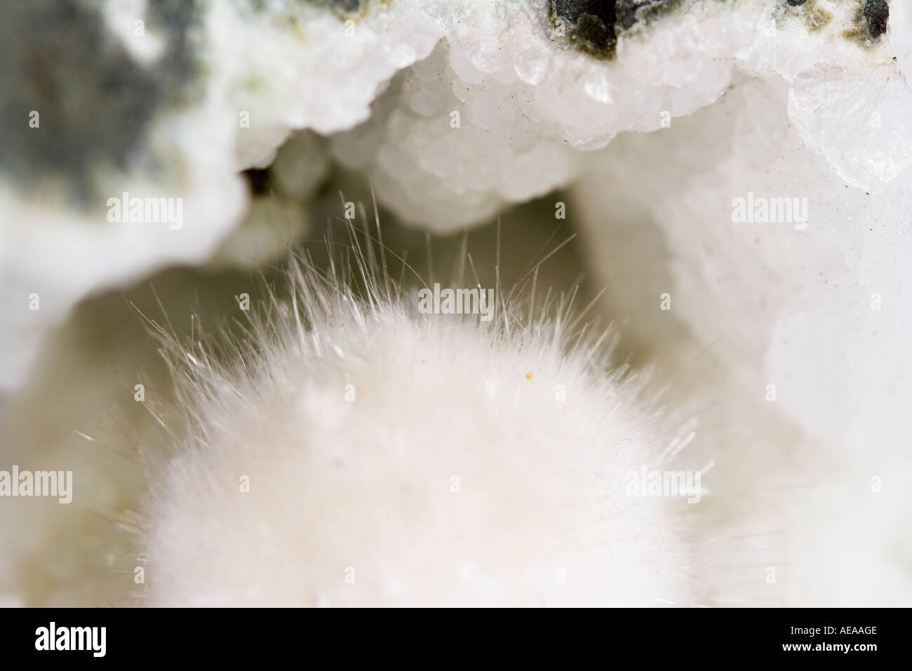 Taglio trasversale di una roccia con formazioni di cristalli nella roccia Foto Stock