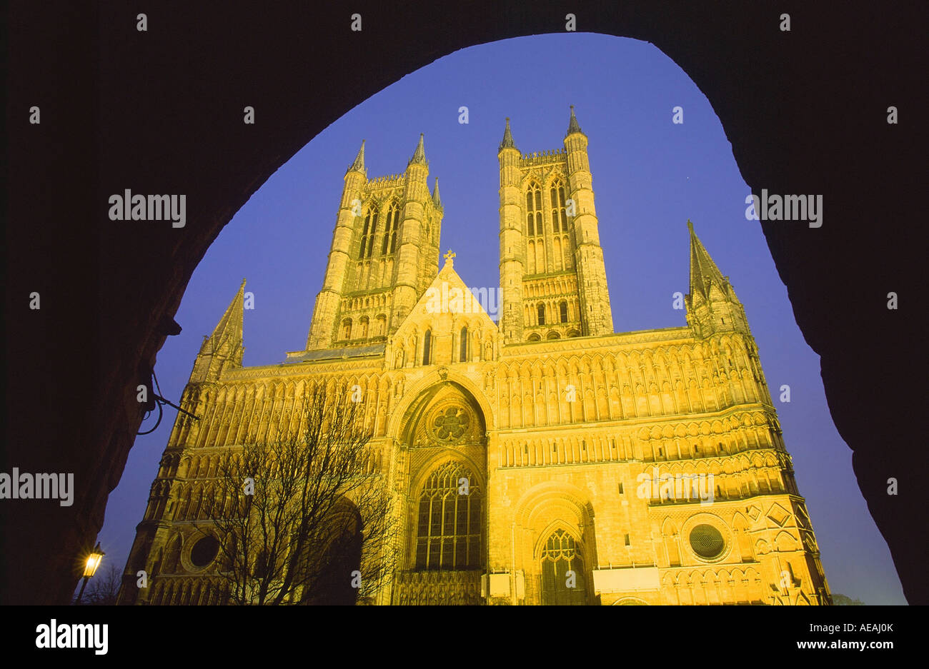 Cattedrale di Lincoln floolit di notte, lincolnshire, Regno Unito Foto Stock
